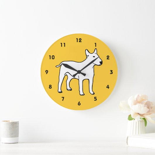 Bull Terrier wandklok - Modern geel en wit (Huis)