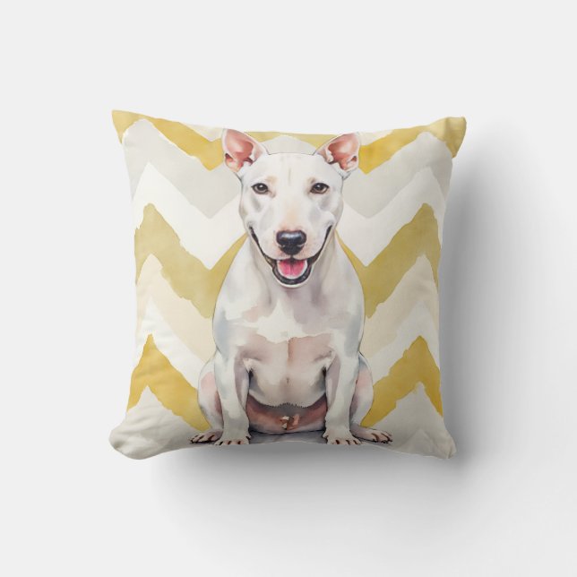 Bull Terrier Watercolor Zigzag Patroon Kunst Kussen (Voorkant)