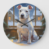 Bull Terrier with Christmas Lights Holiday Grote Klok (Voorkant)