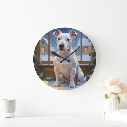 Bull Terrier with Christmas Lights Holiday Grote Klok (Huis)