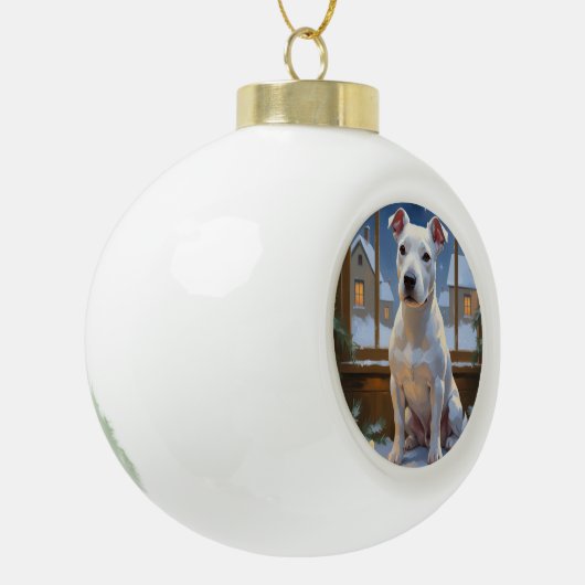 Bull Terrier with Christmas Lights Holiday Keramische Bal Ornament (Links)