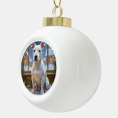 Bull Terrier with Christmas Lights Holiday Keramische Bal Ornament (Rechts)