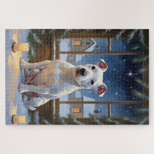Bull Terrier with Christmas Lights Holiday Legpuzzel (Horizontaal)