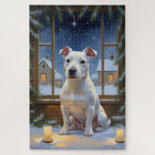 Bull Terrier with Christmas Lights Holiday Legpuzzel (Verticaal)