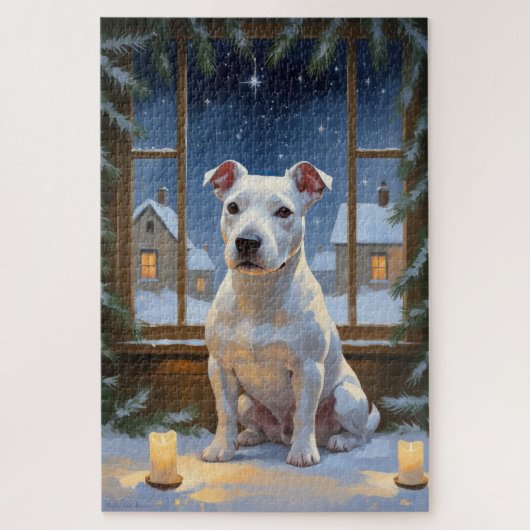 Bull Terrier with Christmas Lights Holiday Legpuzzel (Verticaal)