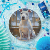 Bull Terrier with Christmas Lights Holiday Papieren Bordje (Feest)