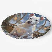 Bull Terrier with Christmas Lights Holiday Papieren Bordje (Gekanteld)