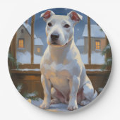 Bull Terrier with Christmas Lights Holiday Papieren Bordje (Voorkant)