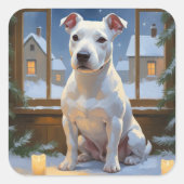Bull Terrier with Christmas Lights Holiday Vierkante Sticker (Voorkant)