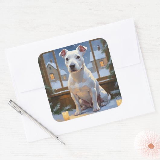 Bull Terrier with Christmas Lights Holiday Vierkante Sticker (Envelop)