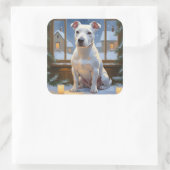 Bull Terrier with Christmas Lights Holiday Vierkante Sticker (Tas)
