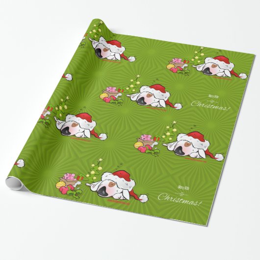 Bull Terrier Wrapping Paper "Merry Kerstmis" Cadeaupapier (Uitgerold)