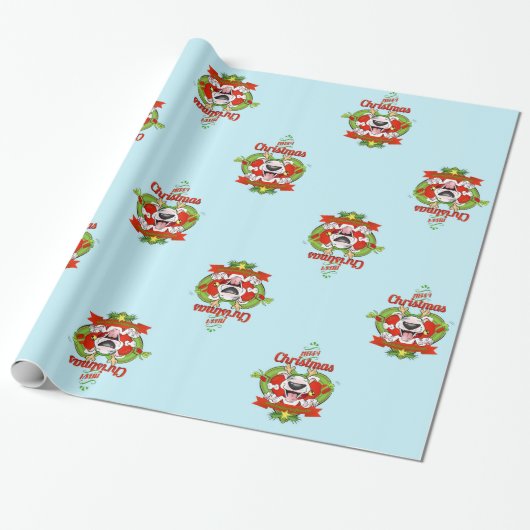 Bull Terrier Wrapping Paper "Merry Kerstmis" Cadeaupapier (Uitgerold)