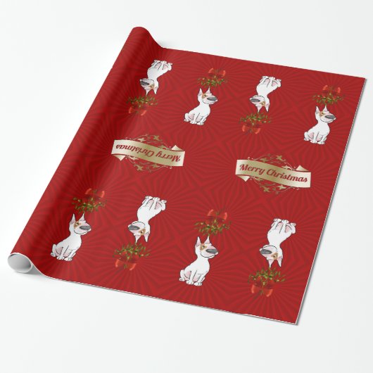 Bull Terrier Wrapping Paper "Merry Kerstmis" Cadeaupapier (Uitgerold)