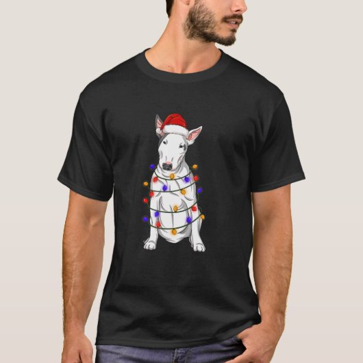 Bull Terriers Dog Wearing Kerstmis Pet Lights T-shirt (Voorkant)