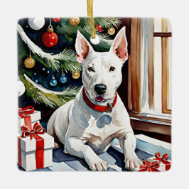 Bull Terrier's feestelijke Frolic Christmas Keramisch Ornament