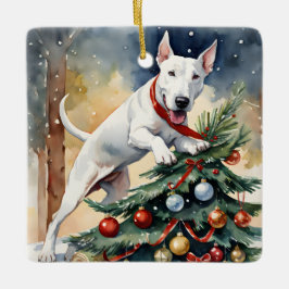 Bull Terrier's feestelijke Frolic Christmas Keramisch Ornament