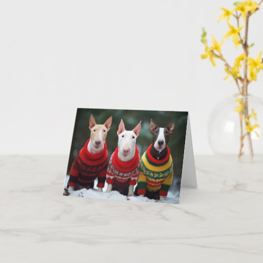 Bull Terriers Kerst Kaart (Gele Bloem)