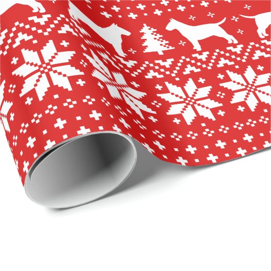 Bull Terriers Kersthonden Holiday Pattern Red Cadeaupapier (Rol Hoek)