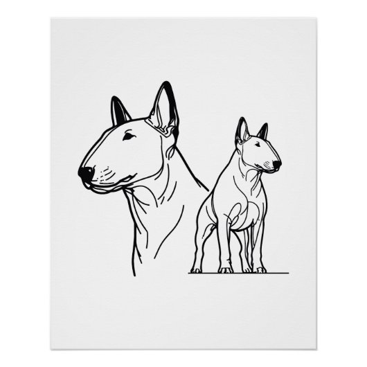 Bull Terriers lineart poster (Voorkant)