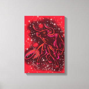 Bull uitvoeren op rode Sterrennacht Canvas afdrukk Afdruk