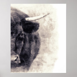 Bull Waterverf Abstracte Art Poster
