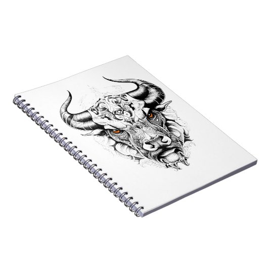 Bull Wild Animal Natuur Illustratie Art Tattoo Notitieboek (Rechterzijde)