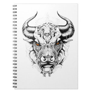 Bull Wild Animal Natuur Illustratie Art Tattoo Notitieboek