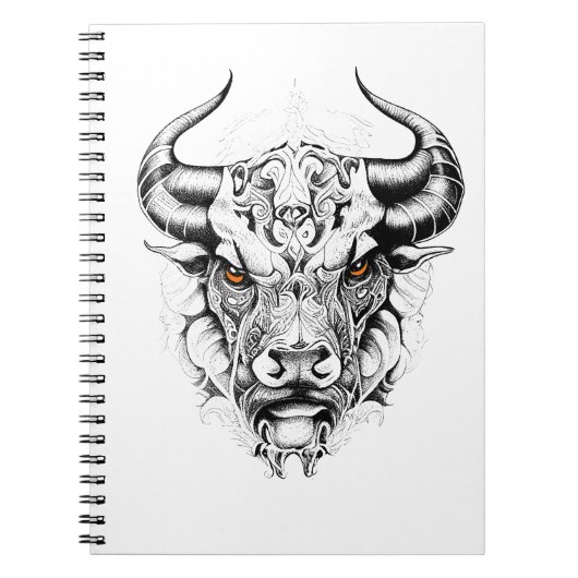 Bull Wild Animal Natuur Illustratie Art Tattoo Notitieboek (Voorkant)