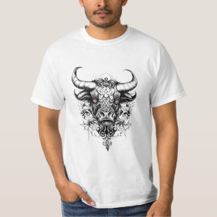 Bull Wild Animal Natuur Illustratie Art Tattoo T-shirt