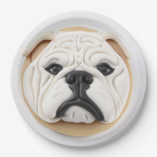 Bulldog 3D geïnspireerd Papieren Bordje (Voorkant)