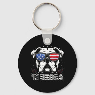 Bulldog 4 juli Amerika Patriottische Hond T-shirt Sleutelhanger