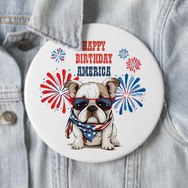 Bulldog 4 juli Gefeliciteerd Amerika Ronde Button 6,0 Cm