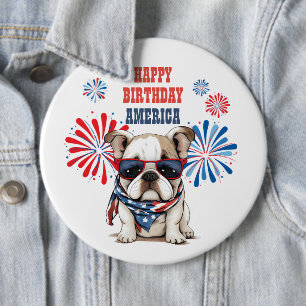 Bulldog 4 juli Happy Birthday America Ronde Button 6,0 Cm