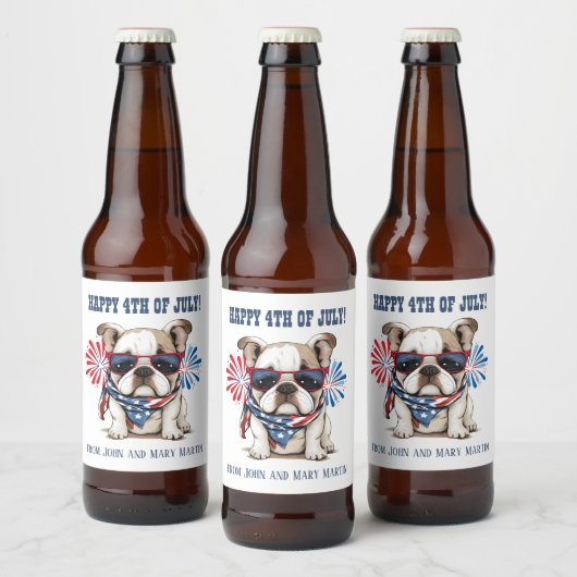Bulldog 4 juli Onafhankelijkheidsdag Rood Blauw Bier Etiket (Flessen)