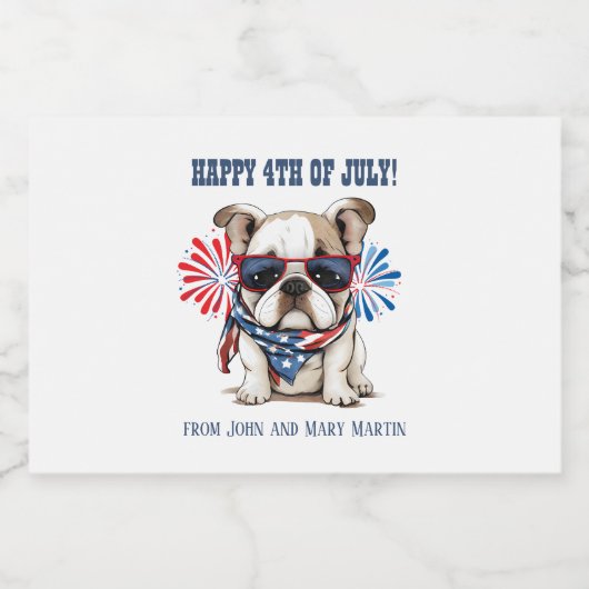 Bulldog 4 juli Onafhankelijkheidsdag Rood Blauw Likeurfles Etiket (Enkel label)