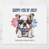 Bulldog 4 juli Onafhankelijkheidsdag Rood Blauw Sparkling Wijnetiket (Enkel label)