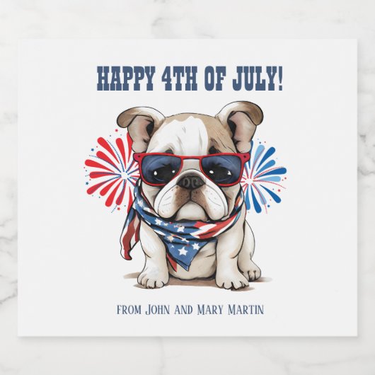 Bulldog 4 juli Onafhankelijkheidsdag Rood Blauw Sparkling Wijnetiket (Enkel label)