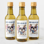 Bulldog 4 juli Onafhankelijkheidsdag Rood Blauw Wijn Etiket (Flessen)