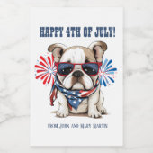Bulldog 4 juli Onafhankelijkheidsdag Rood Blauw Wijn Etiket (Enkel label)
