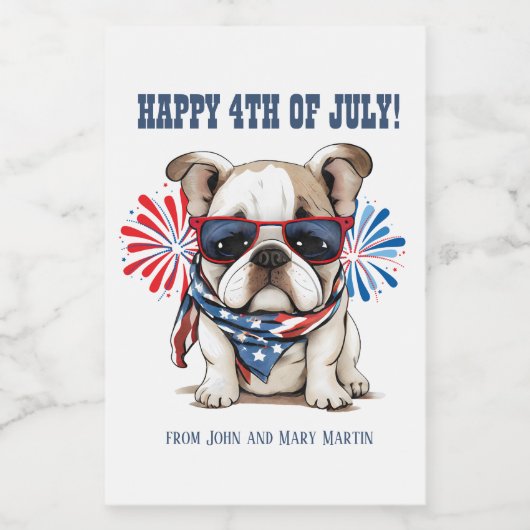 Bulldog 4 juli Onafhankelijkheidsdag Rood Blauw Wijn Etiket (Enkel label)