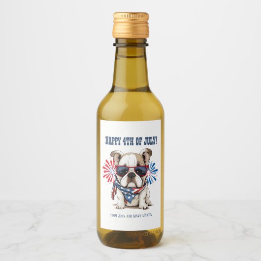 Bulldog 4 juli Onafhankelijkheidsdag Rood Blauw Wijn Etiket (Voorkant)