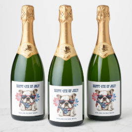 Bulldog 4 juli Onafhankelijkheidsdag Rood Wit Blau Sparkling Wijnetiket