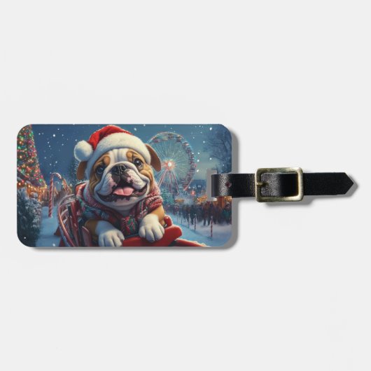 Bulldog Achterbaan Kerstmis Bagagelabel (Voorkant horizontaal)