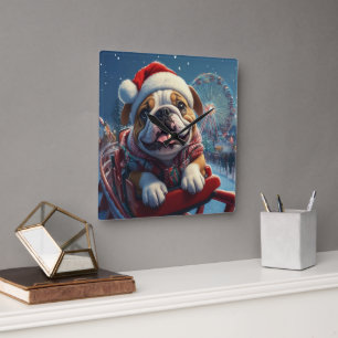 Bulldog Achterbaan Kerstmis Vierkante Klok