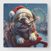 Bulldog Achterbaan Kerstmis Vierkante Klok (Voorkant)