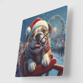 Bulldog Achterbaan Kerstmis Vierkante Klok (Hoek)