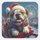 Bulldog Achterbaan Kerstmis Vierkante Sticker (Voorkant)