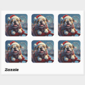 Bulldog Achterbaan Kerstmis Vierkante Sticker (Vel)