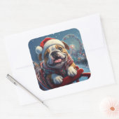 Bulldog Achterbaan Kerstmis Vierkante Sticker (Envelop)